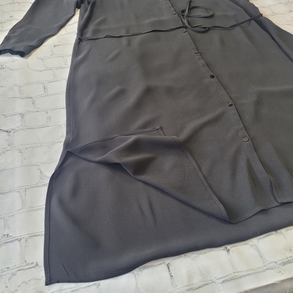 ✅ Eileen Fisher Black 100% silk dress long sleeve button front size S - Picture 5 of 11